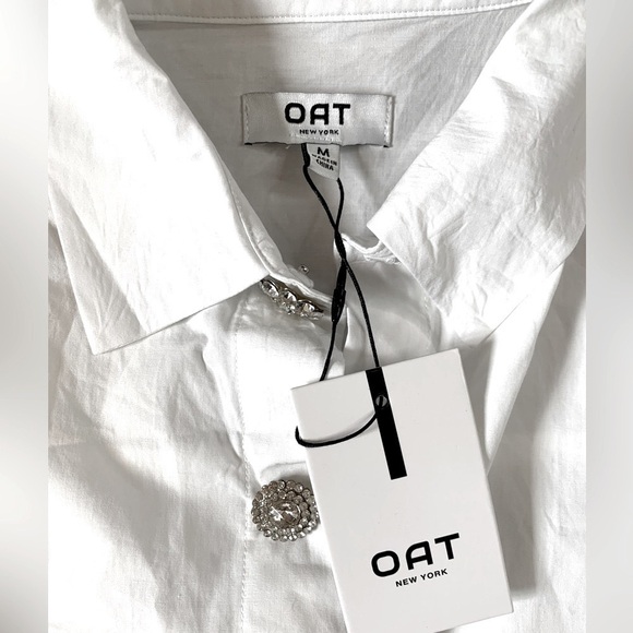 NWT OAT New York White 100% Cotton Long Sleeve Shirt Women Medium Rhinestone - Picture 9 of 9